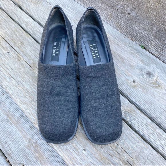 Stuart Weitzman Gray Wool chunky heel loafers 9.5 - Picture 4 of 9